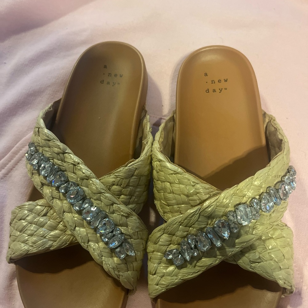 A New Day Women's Tan Sandals with Crystal Accents